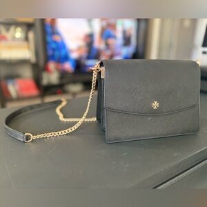 Tory Burch Black Crossbody Bag with Gold Accents